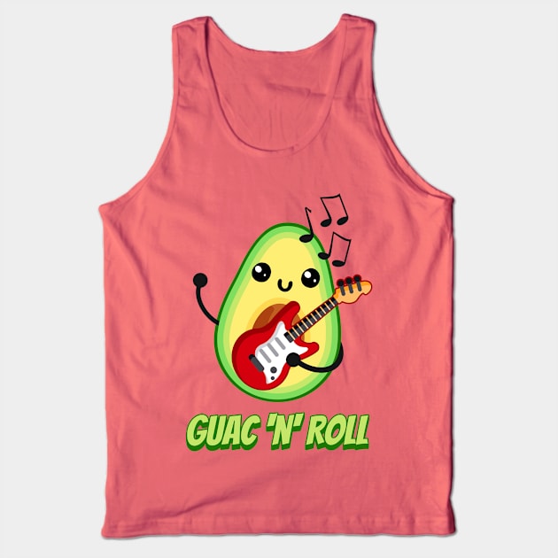 Guac 'n' Roll! Cute Avocado Music Cartoon Tank Top by Cute And Punny